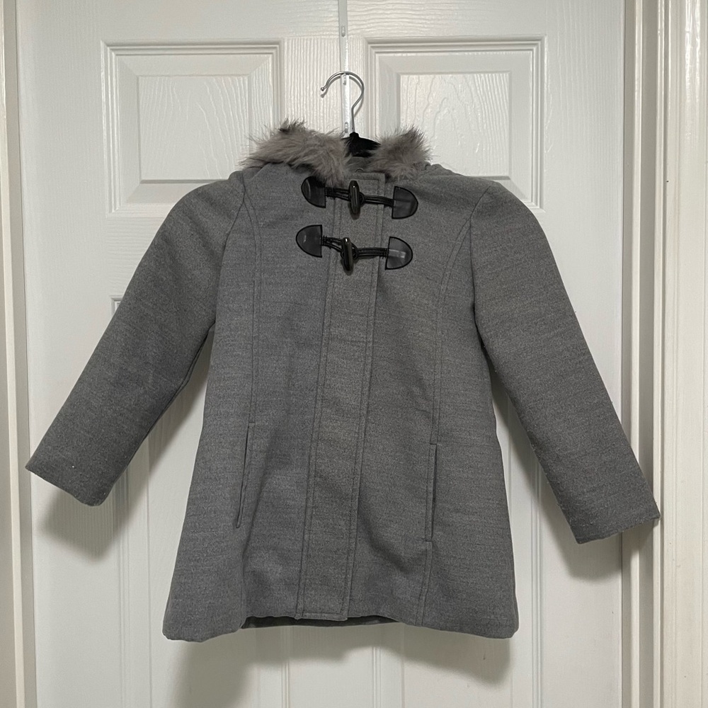 Crazy 8 Gray Pea Coat with Faux Fur Collar